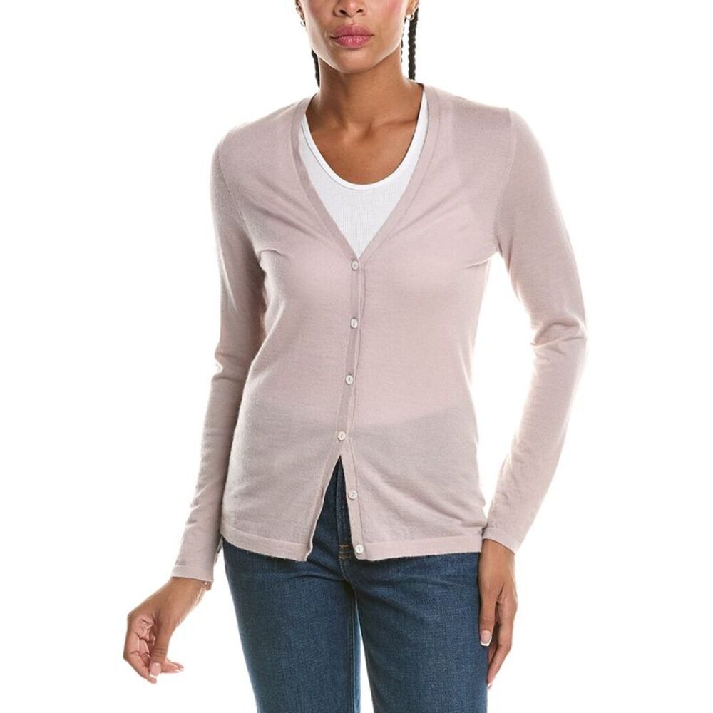 N.Peal Womens  Mia V-Neck 100% Cashmere Cardigan, Brown